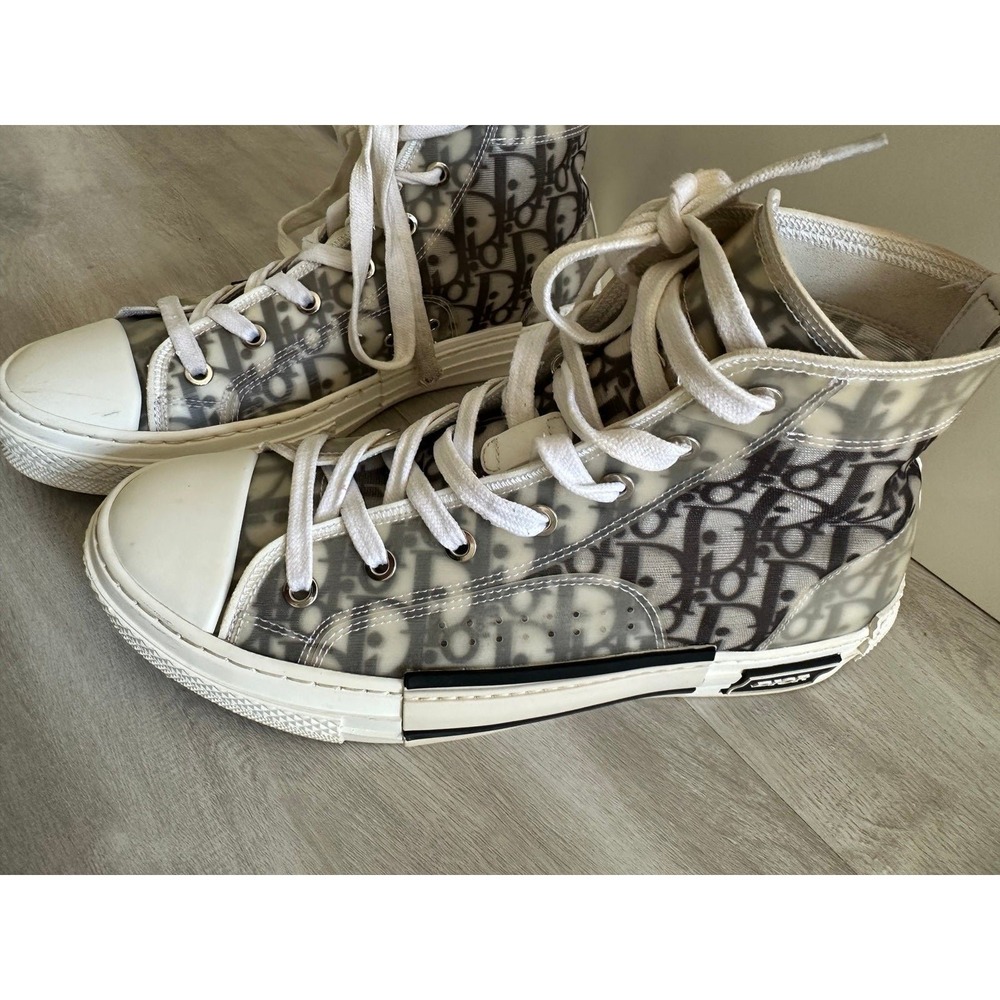 Dior High Top Sneakers Transparent Monogram Canvas Leather Trim sz 40 - Picture 2 of 12